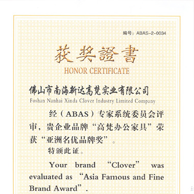 2007 Asia Top Brand Award Certificate of Merit